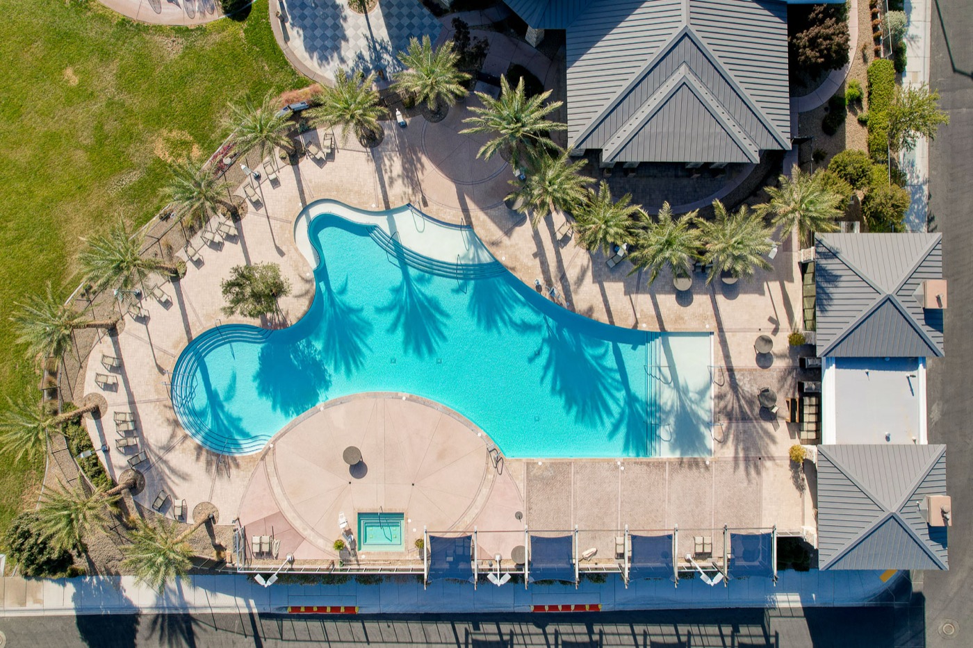 Aerial view of the resort-style pool at Regency at Summerlin's clubhouse