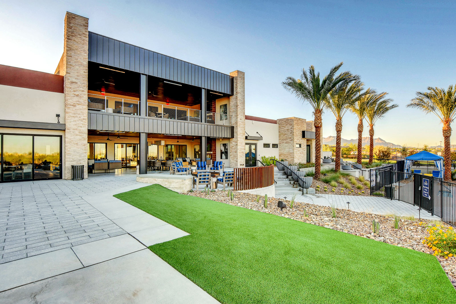 Trilogy in Summerlin clubhouse exterior at twilight